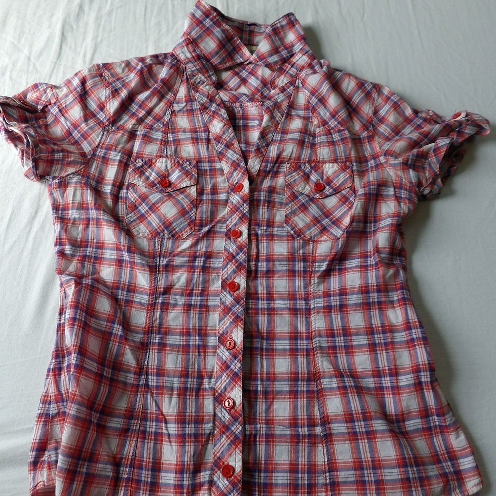 Patriotic country-style button up - Red/Blue/White